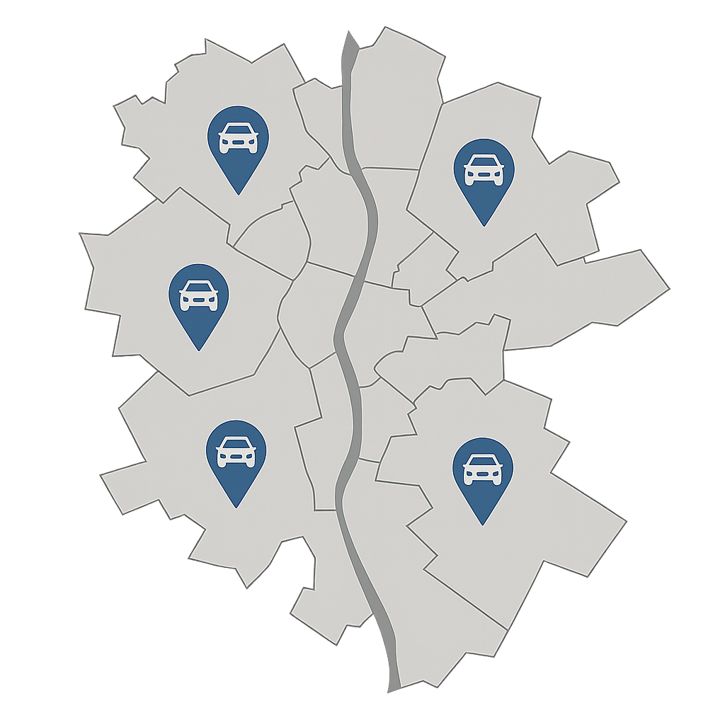 Stadtkarte von Lingen mit Markierungen für Standorte zum Auto Verkaufen rund um die Meppener Straße und Bernd Rosemeyer Straße