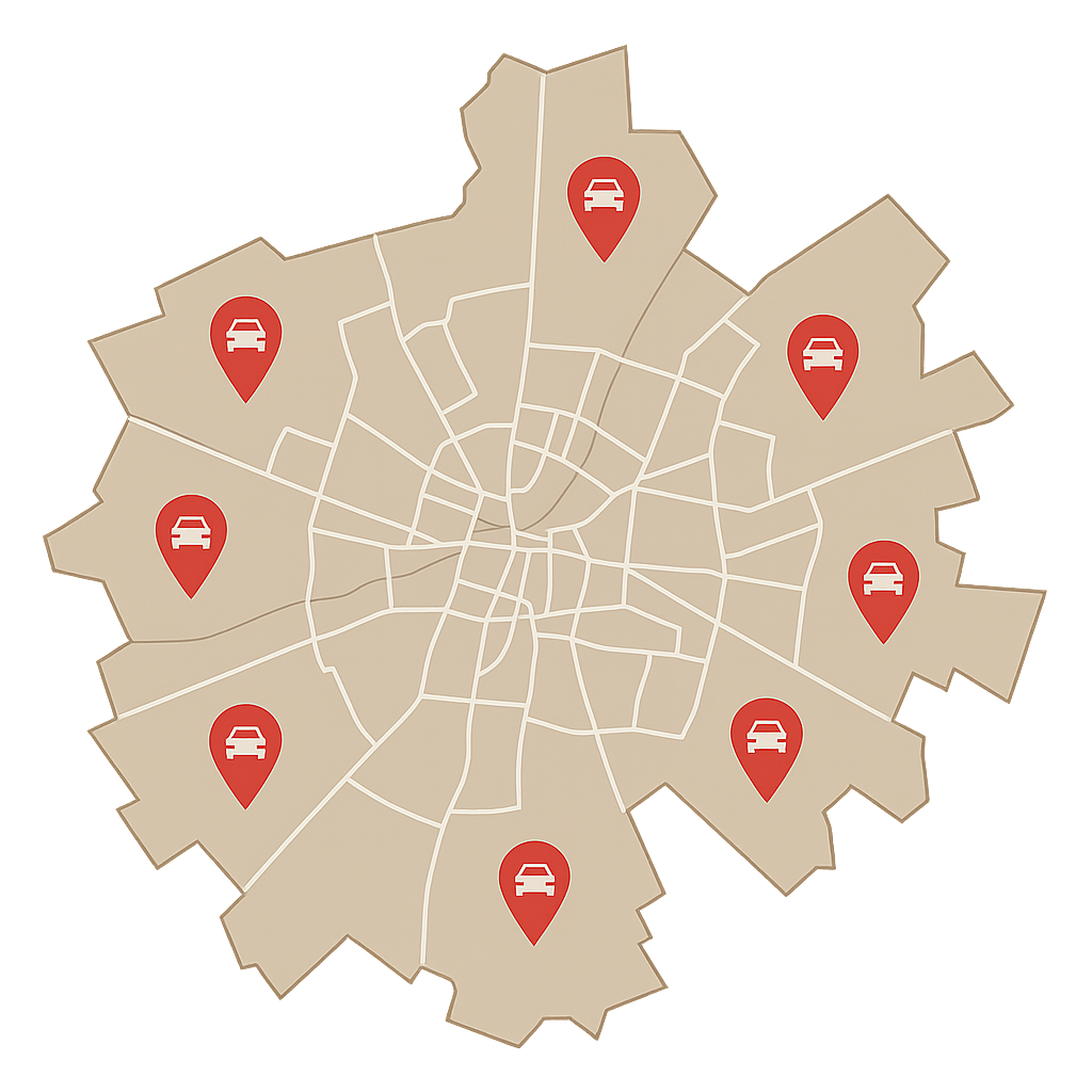Stadtkarte von Lippstadt mit Markierungen für PKW-Ankauf im gesamten Stadtgebiet von der Lippestraße bis zur Cappelstraße zum Auto Verkaufen