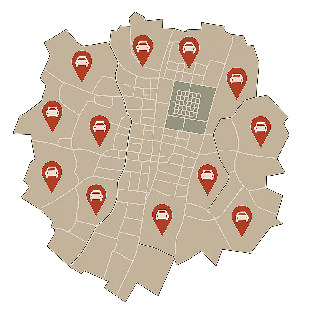 Stadtkarte von Ludwigsburg mit Markierungen für PKW-Verkauf in Eglosheim Oßweil Hoheneck und weiteren Stadtteilen