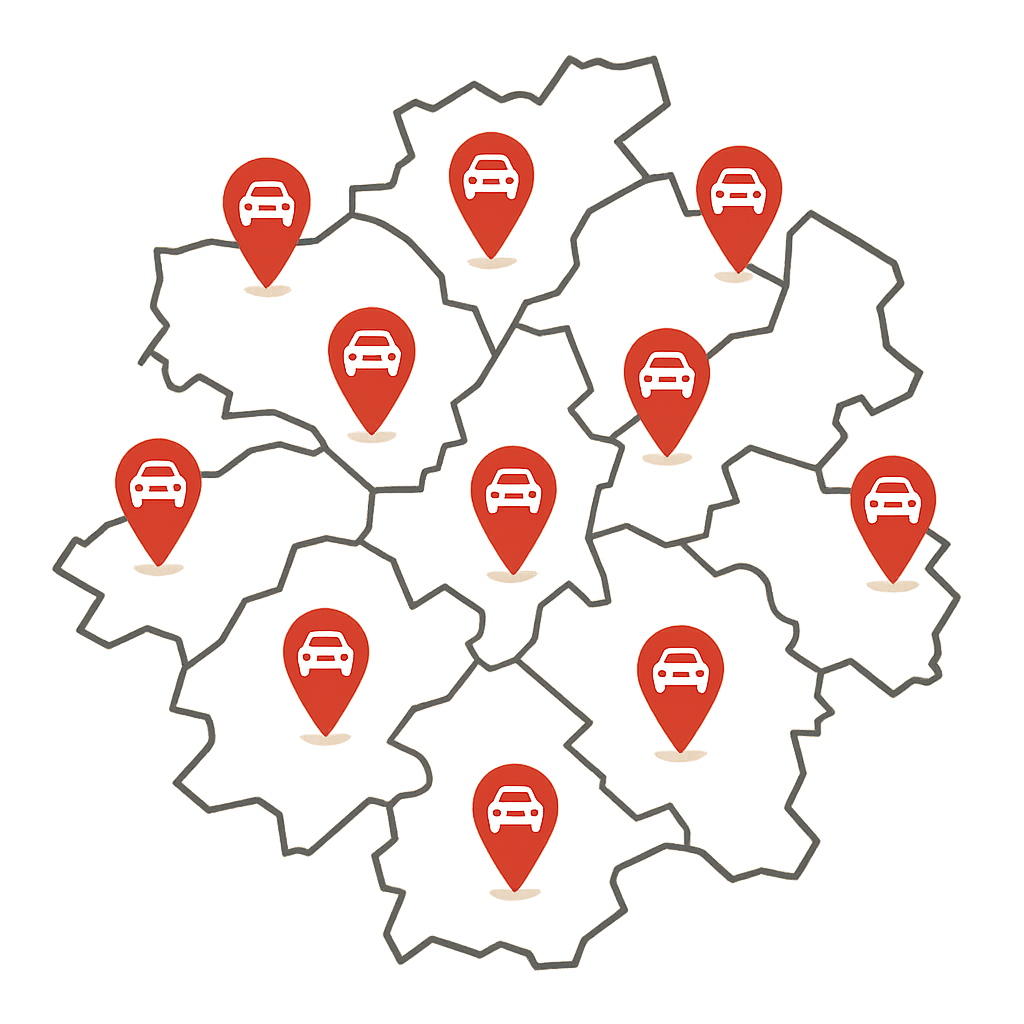 Regionale Stadtkarte für Auto Verkaufen in Lüdenscheid und umliegenden Orten im Märkischen Kreis zwischen Sauerland und Ruhrgebiet