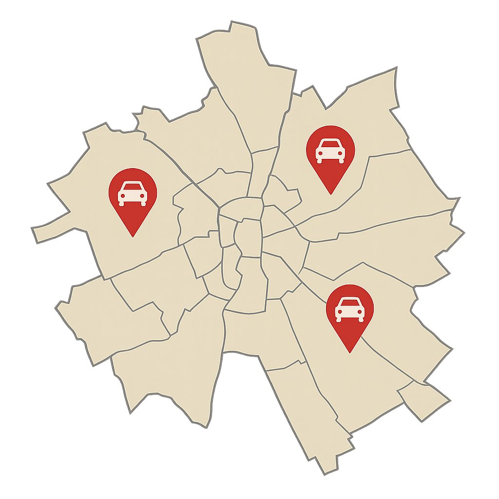Stadtkarte von Lüneburg mit Markierungen für den Autoankauf an Verkehrsachsen wie Bardowicker Straße und Uelzener Straße