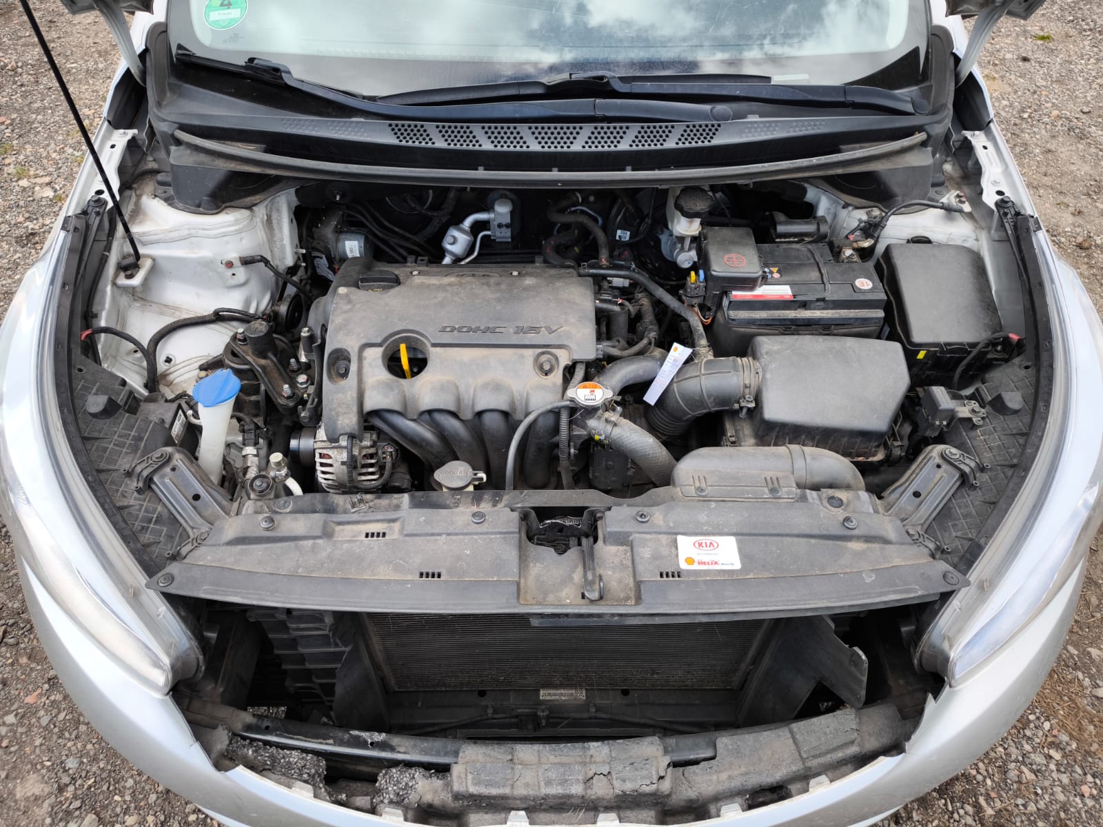 Gebrauchten Kia mit Getriebeschaden in Lünen verkaufen - Blick in den geöffneten Motorraum des bereits angekauften Fahrzeugs