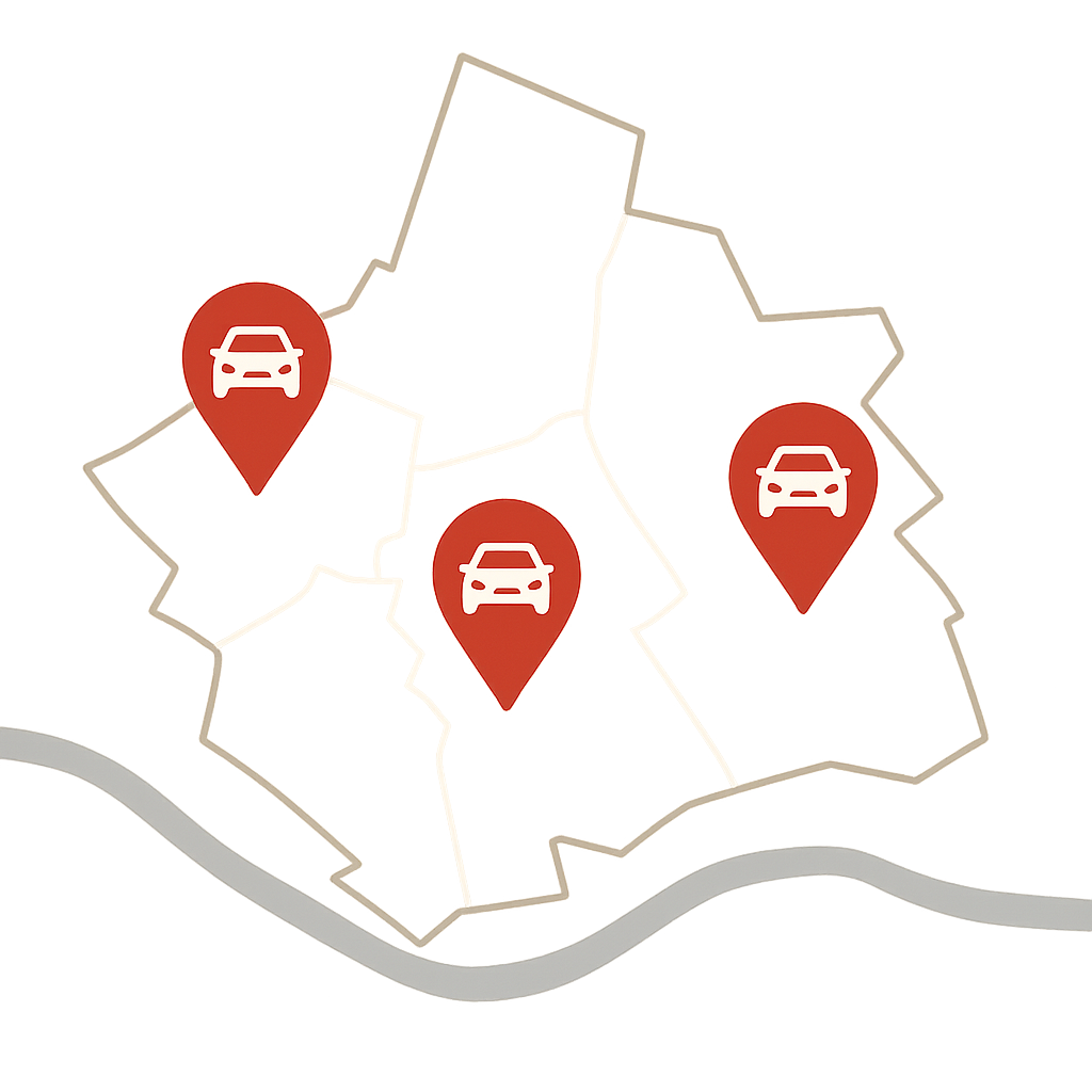 Stadtkarte von Maintal mit markierten Standorten zum Auto Verkaufen entlang Frankfurter Straße Kennedystraße und Anbindung an die A66