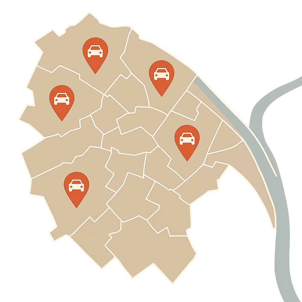 Stadtkarte von Mainz mit Markierungen für Auto Verkaufen im gesamten Rhein Main Gebiet inklusive Wiesbaden Ingelheim und Rüsselsheim