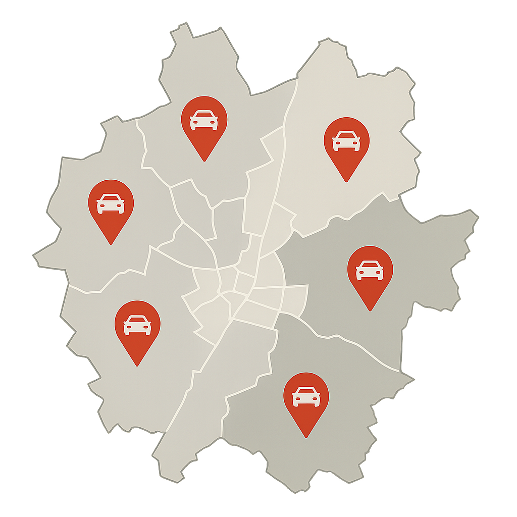 Digitale Stadtkarte von Menden mit Markierungen für bequemes Auto Verkaufen in allen Stadtteilen