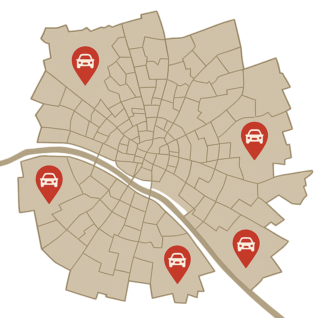 Stadtkarte von Minden mit Markierungen für den PKW-Ankauf in Stadtteilen wie Bärenkämpen und Dützen