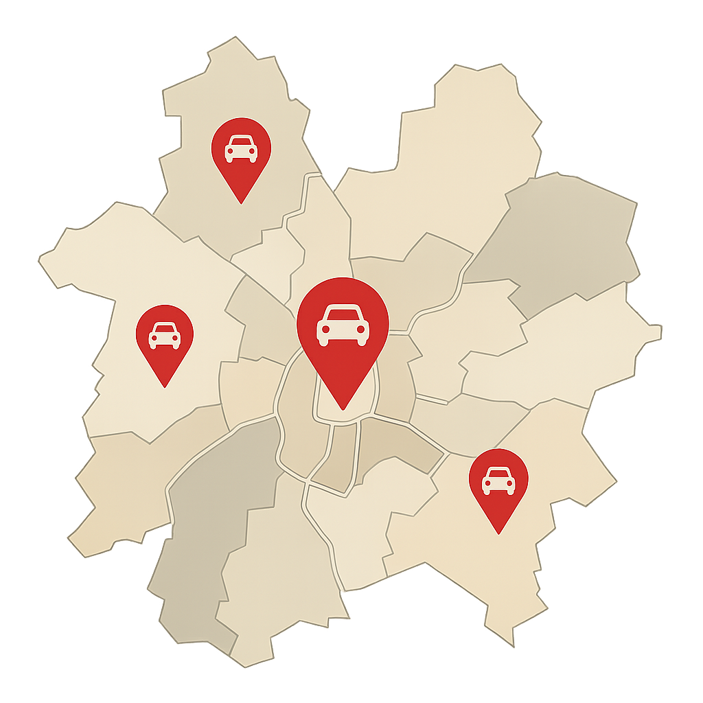 Stadtkarte von Naumburg mit Markierungen für Standorte zum Auto Verkaufen in Bad Kösen Großjena Weißenfels und umliegenden Orten