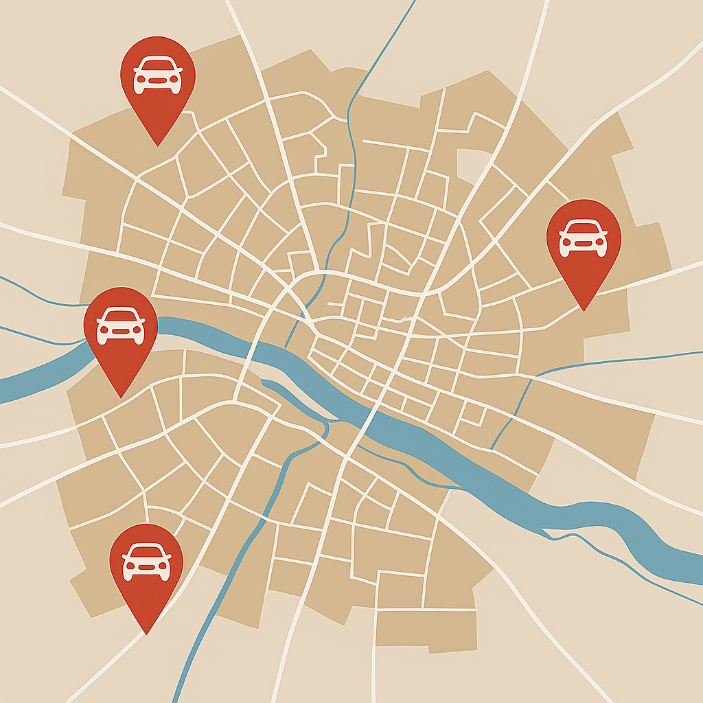 Stadtkarte von Neuburg an der Donau mit Markierungen für Auto verkaufen in Altstadt und Heinrichsheim