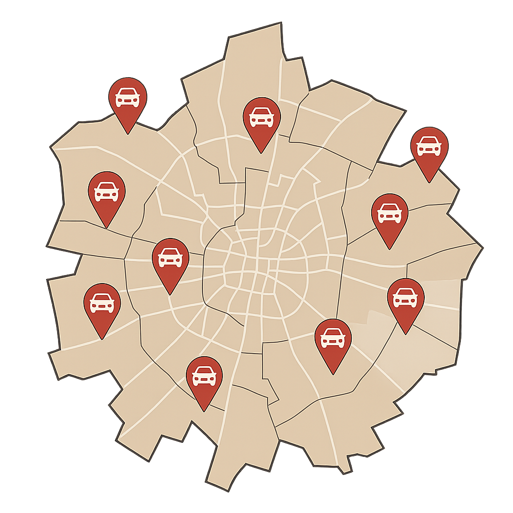 Stadtkarte von Neumünster mit Markierungen für den Auto Verkaufen Service zwischen Kieler Straße und Wasbeker Straße für defekte Fahrzeuge