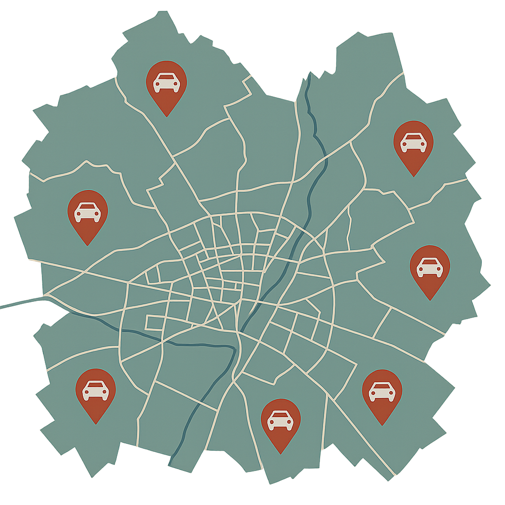 Stadtkarte von Neustadt an der Weinstraße mit Markierungen für Standorte zum Auto Verkaufen rund um Landauer Straße und Maximilianstraße