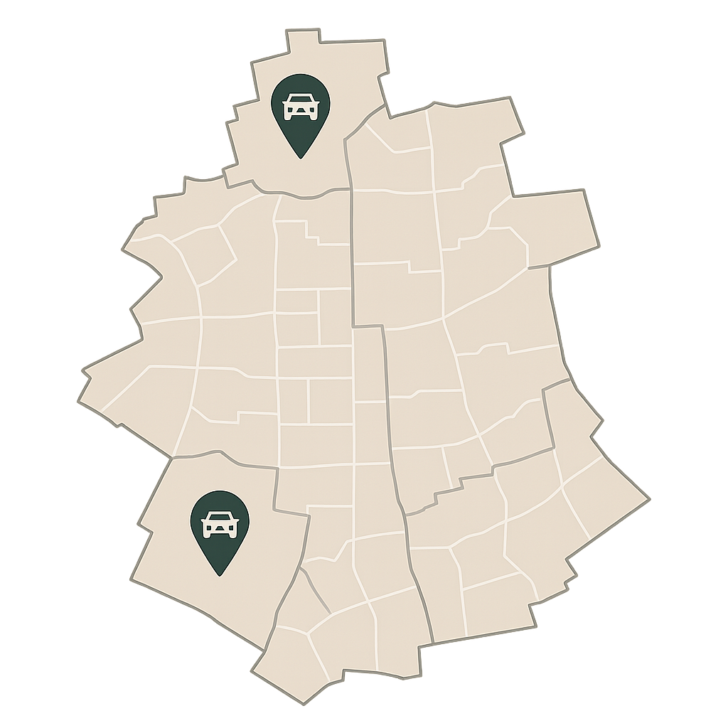 Stadtkarte von Norderstedt mit Markierungen für den Auto Verkaufen Service in verschiedenen Stadtteilen