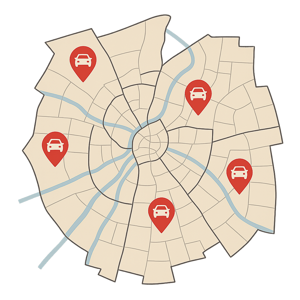 Stadtkarte von Nordhorn mit Markierungen für den Auto Verkaufen Service in der gesamten Grafschaft Bentheim