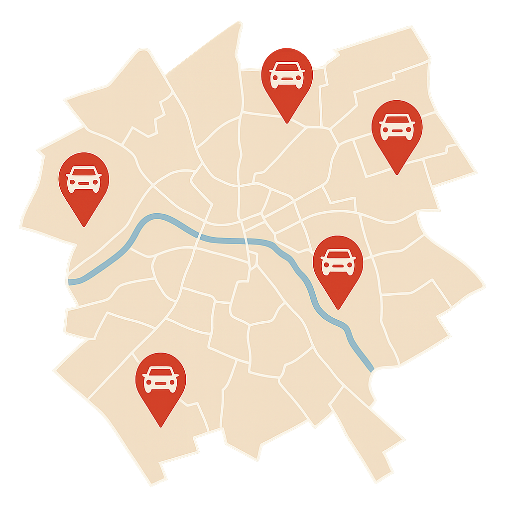 Stadtkarte von Nürtingen mit Markierungen zum Auto Verkaufen in Straßengebieten wie Stuttgarter Straße und Kirchheimer Straße