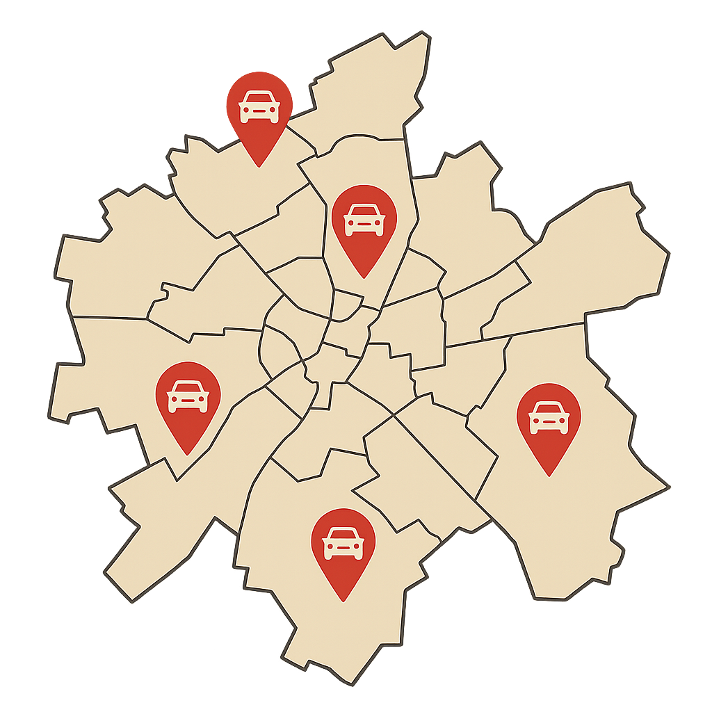 Stadtkarte von Osnabrück mit Markierungen für den regionalen Fahrzeugverkauf und digitale Abwicklung in allen Stadtteilen