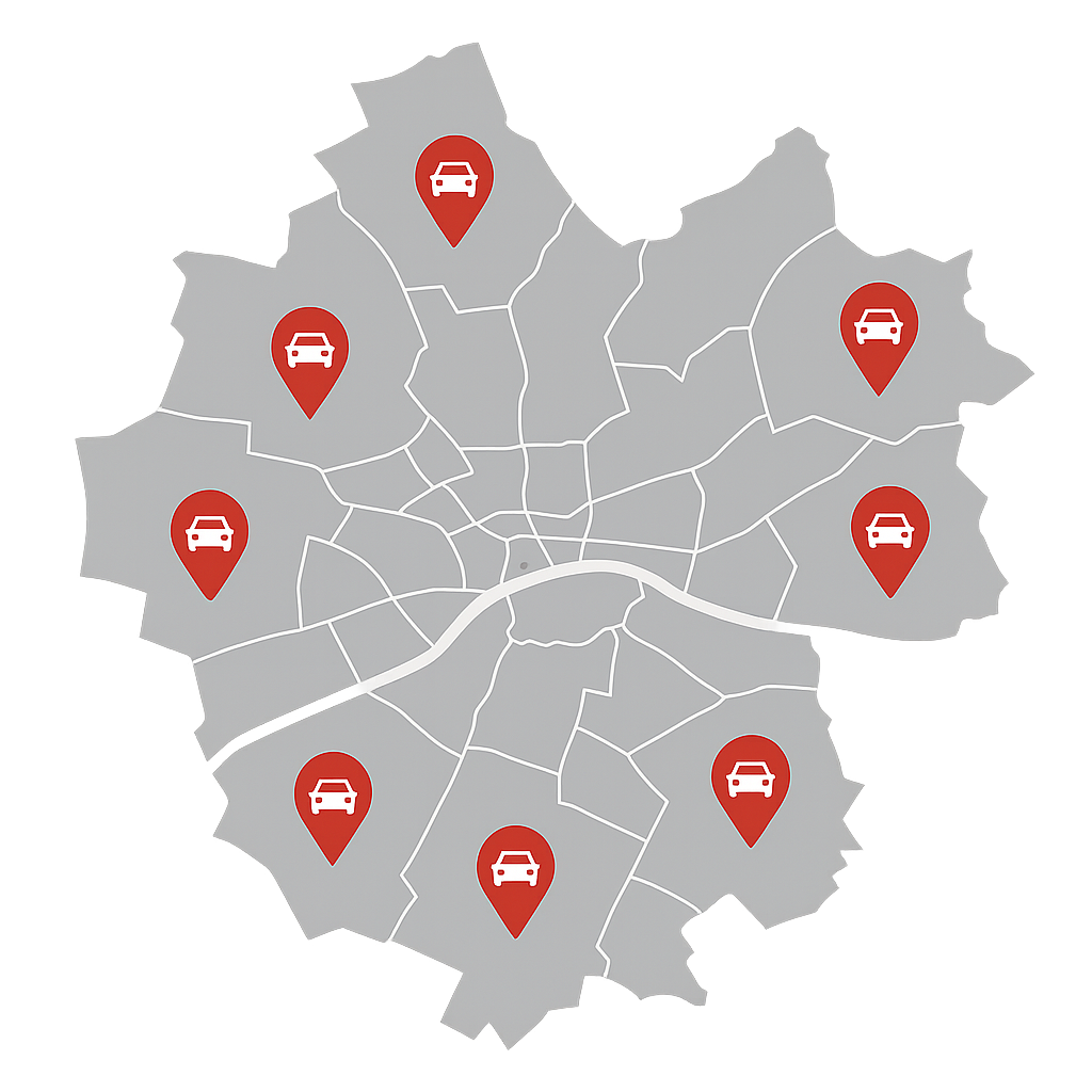 Stadtkarte von Pirna mit Markierungen für den Auto Verkaufen Service in allen Bereichen zwischen Graupa und Rottwerndorf