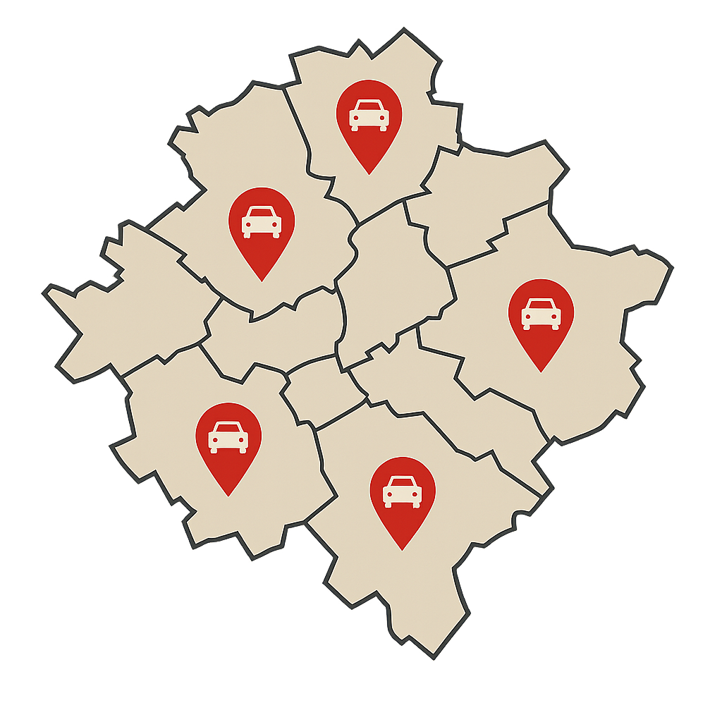 Stadtkarte von Plauen mit Markierungen für Standorte zum Auto Verkaufen entlang der Hauptstrecken B92 und B173
