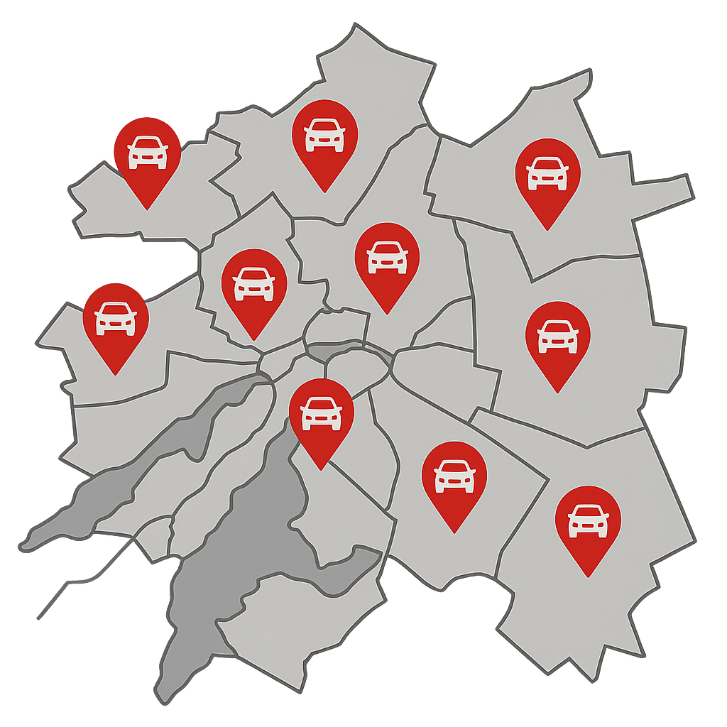 Stadtkarte von Potsdam mit Markierungen für zentralen Autoankauf rund um die Brandenburger Straße und den Hauptbahnhof