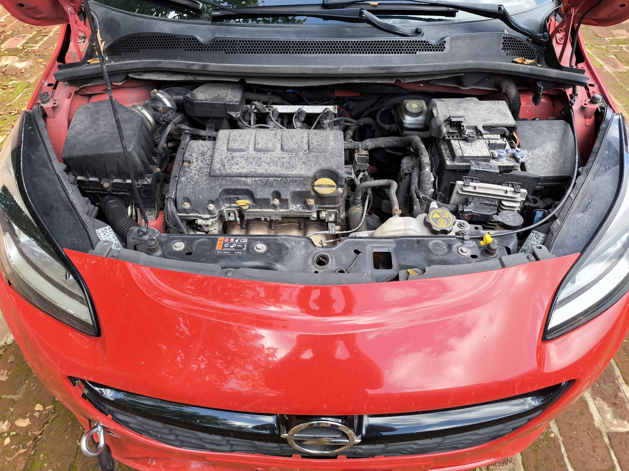 Roter Opel mit geöffnetem Motorraum und Getriebeschaden in Potsdam verkaufen