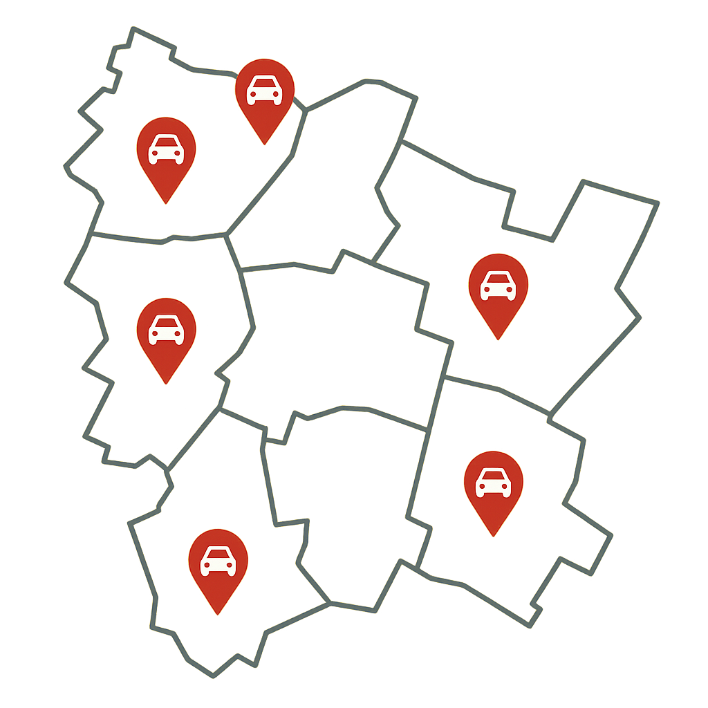 Stadtkarte von Radebeul mit Markierungen für den Fahrzeugverkauf über das Online Formular entlang von Meißner Straße Moritzburger Straße und anderen Straßenbereichen