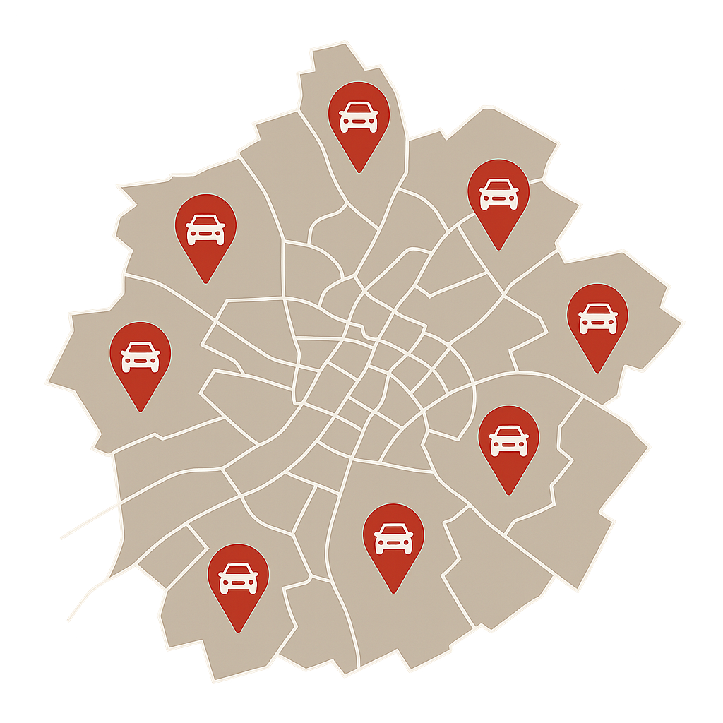 Stadtkarte von Ravensburg mit Markierungen für Auto Verkaufen im Zentrum nahe Schussenstraße und Bahnhofsviertel