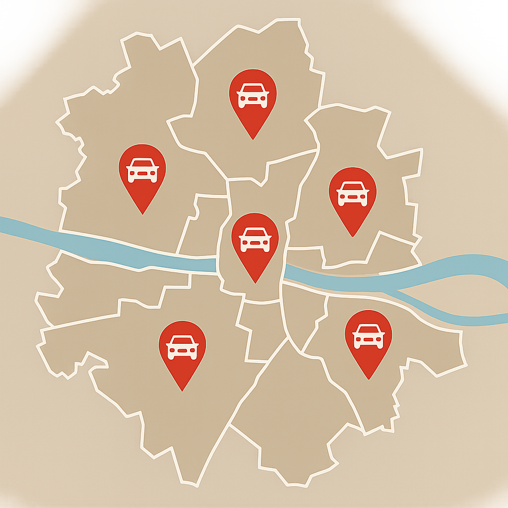 Stadtkarte von Regensburg mit Markierungen für Auto Verkaufen entlang der Landshuter Straße