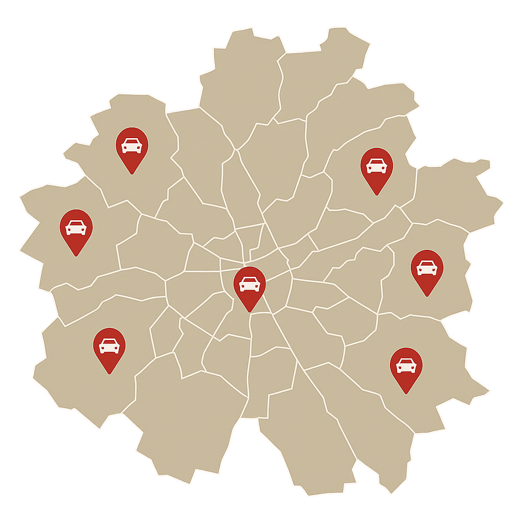 Stadtkarte von Reutlingen mit Markierungen für den Fahrzeugankauf von Autos mit Defekten in verschiedenen Stadtteilen