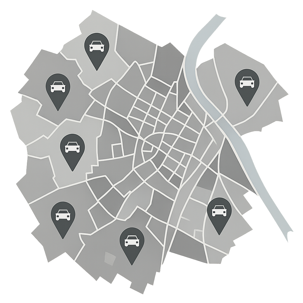 Detailierte Stadtkarte von Riesa mit Markierungen für Standorte zum Auto Verkaufen in der Region und im Landkreis Meißen