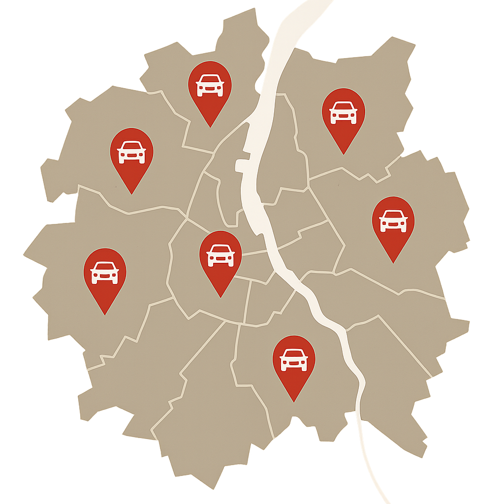 Stadtkarte von Rostock mit Markierungen für Fahrzeugverkauf und Auto Verkaufen in verschiedenen Stadtteilen, unabhängig von Kröpeliner Straße oder Wohnlage