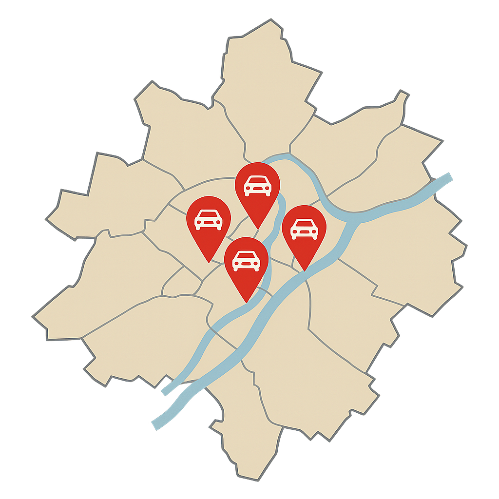 Stadtkarte von Rottenburg am Neckar mit Markierungen für regionalen Auto Verkauf und Ankauf im Landkreis Tübingen