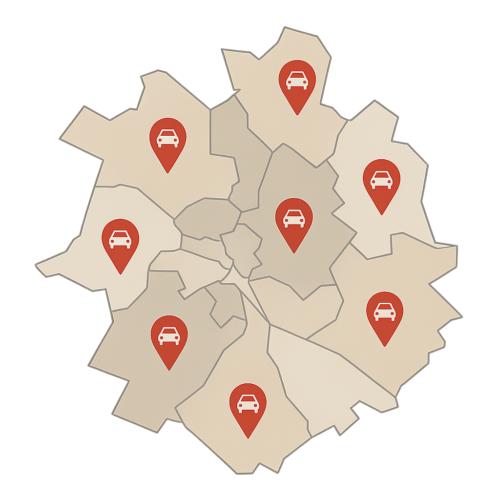 Detaillierte Stadtkarte von Schwabach mit Markierungen für den Autoverkauf und die Abholung von Unfallwagen und Autos mit Motorschaden