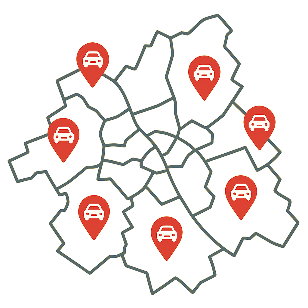 Stadtkarte von Siegburg mit markierten Fahrzeug Standorten für Auto Verkaufen zwischen Kaiserstraße und Frankfurter Straße