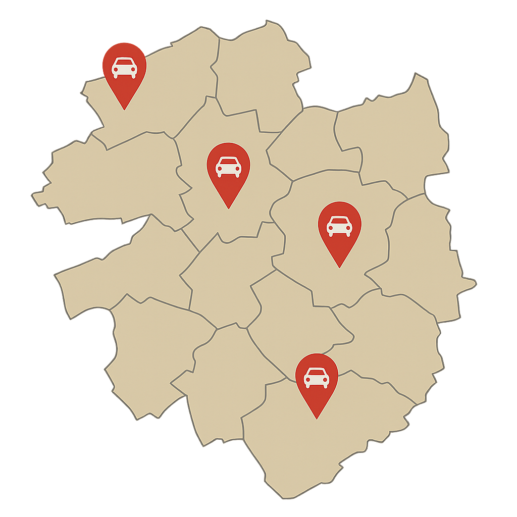Stadtkarte von Solingen mit Markierungen in Vierteln wie Ohligs und Wald für das online Auto Verkaufen in allen Stadtteilen
