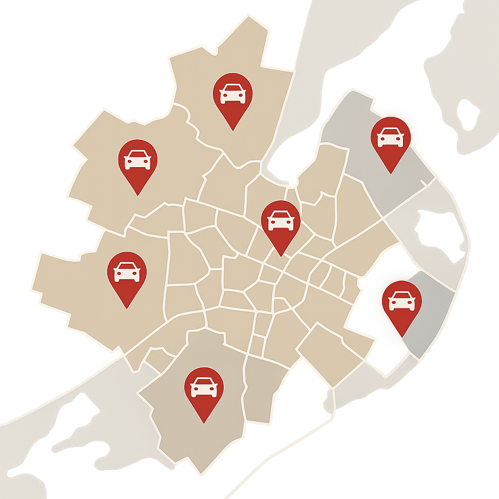 Stadtkarte von Stralsund mit Markierungen für Fahrzeugverkauf in Stadtteilen wie Knieper Tribseer Altstadt Frankenvorstadt Andershof und Devin