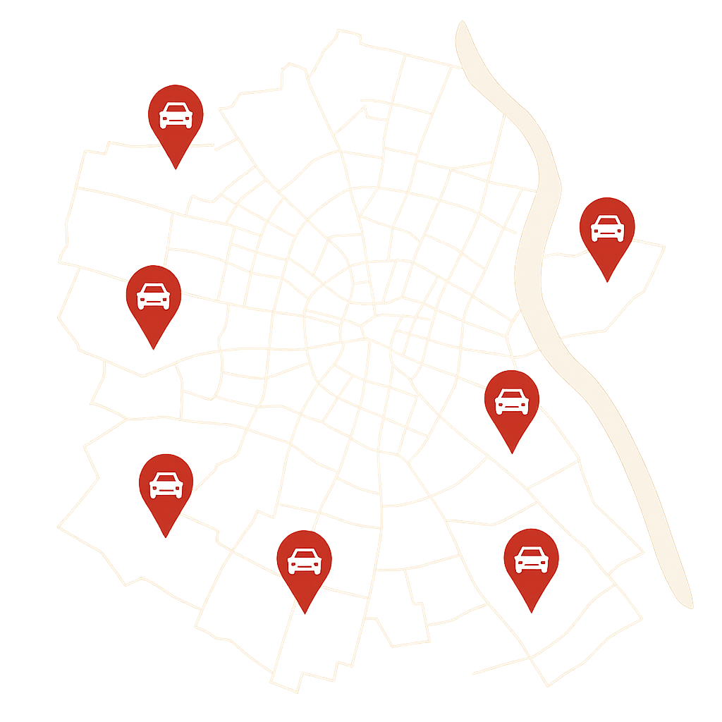 Stadtkarte von Straubing mit Markierungen für Fahrzeug Verkaufen in Innenstadt Ittling und Alburg