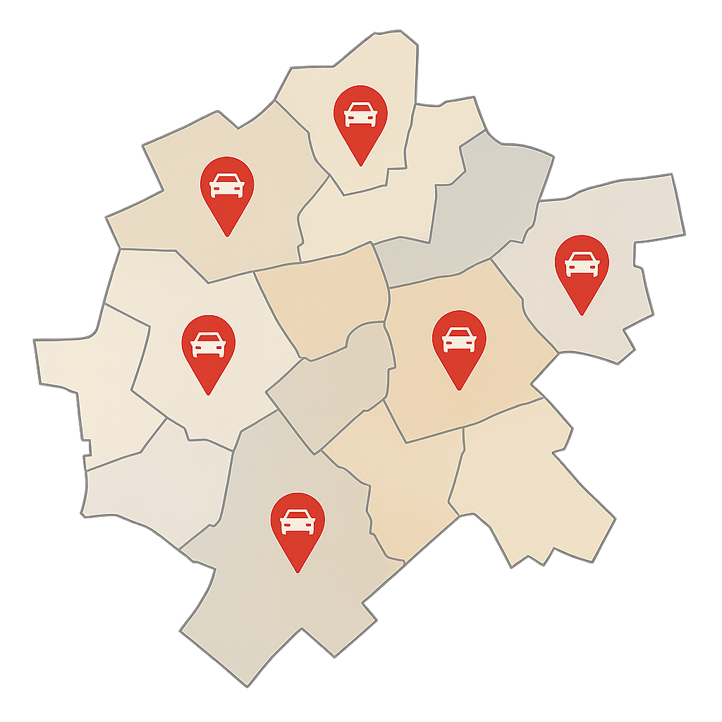 Stadtkarte von Teltow mit markierten Standorten entlang der Potsdamer Straße zum Auto Verkaufen