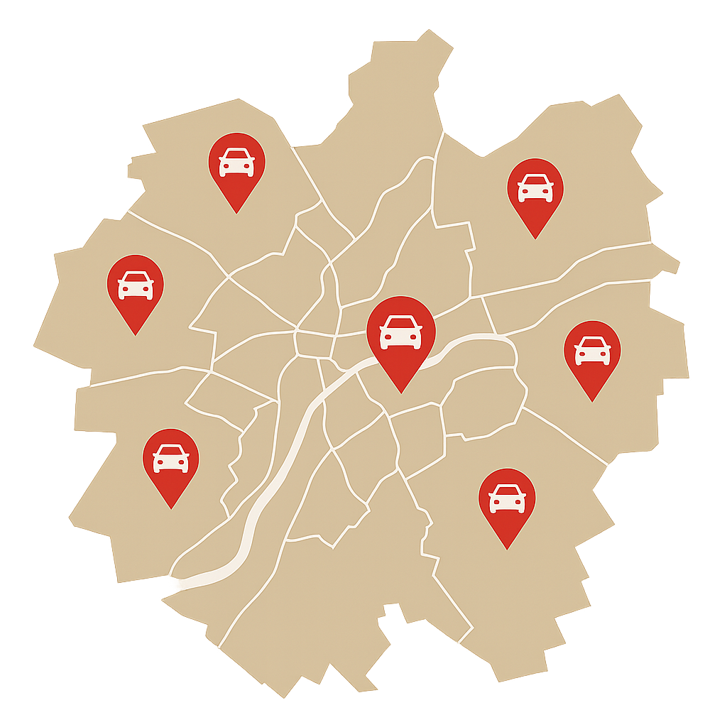 Stadtkarte von Tübingen mit Markierungen für Auto Verkaufen in Tübingen Reutlingen und Rottenburg am Neckar