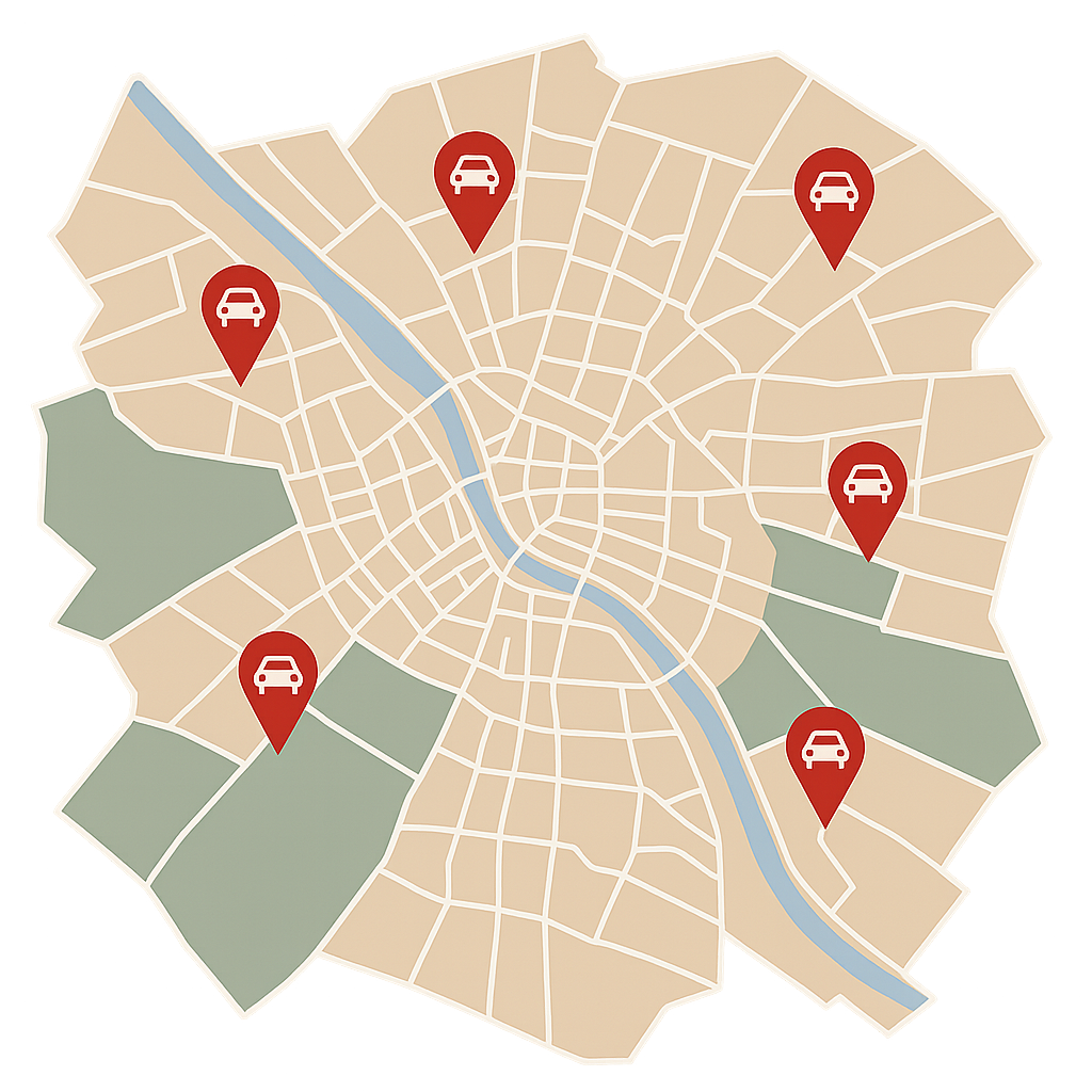 Stadtkarte von Tuttlingen mit Markierungen für Auto verkaufen in der Innenstadt rund um die Königstraße