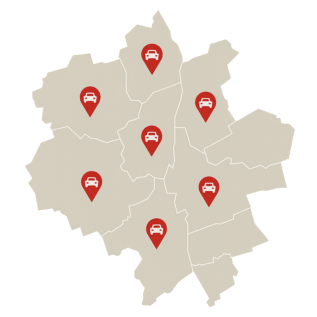 Stadtkarte von Villingen-Schwenningen mit Markierungen für Standorte zum Auto Verkaufen und digitalem Fahrzeugankauf