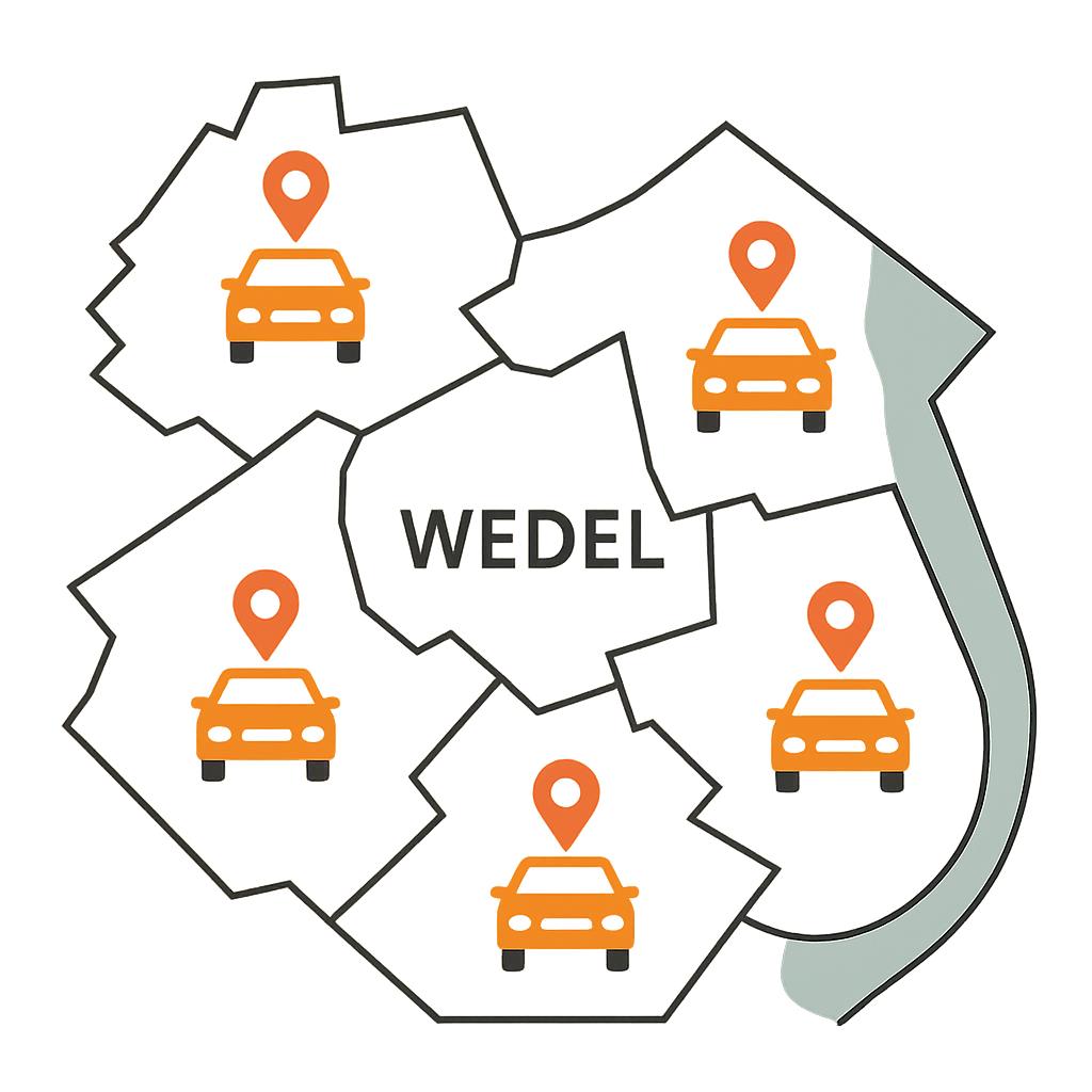 Regionale Stadtkarte von Wedel mit markierten Standorten zum Auto Verkaufen bei defektem Fahrzeug