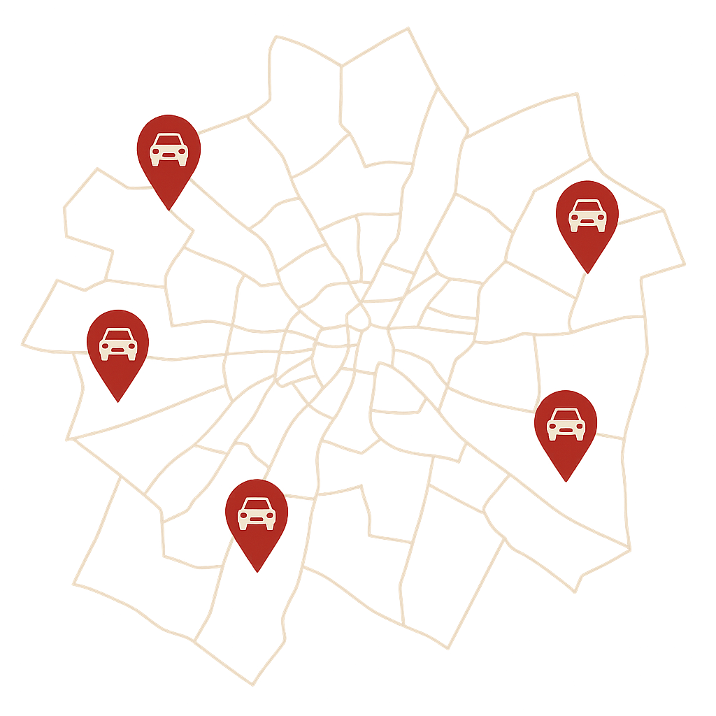 Stadtkarte von Weimar mit Markierungen für den Auto Verkaufen Service im Gebiet zwischen Jena und Erfurt
