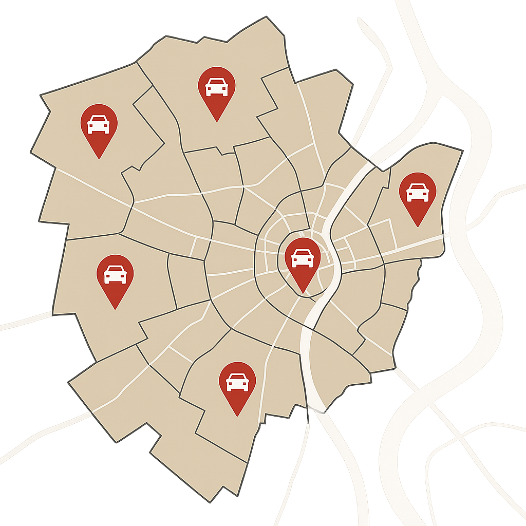 Detailkarte von Wesel mit Markierungen für Auto Verkaufen entlang Reeser Landstraße und Schermbecker Landstraße