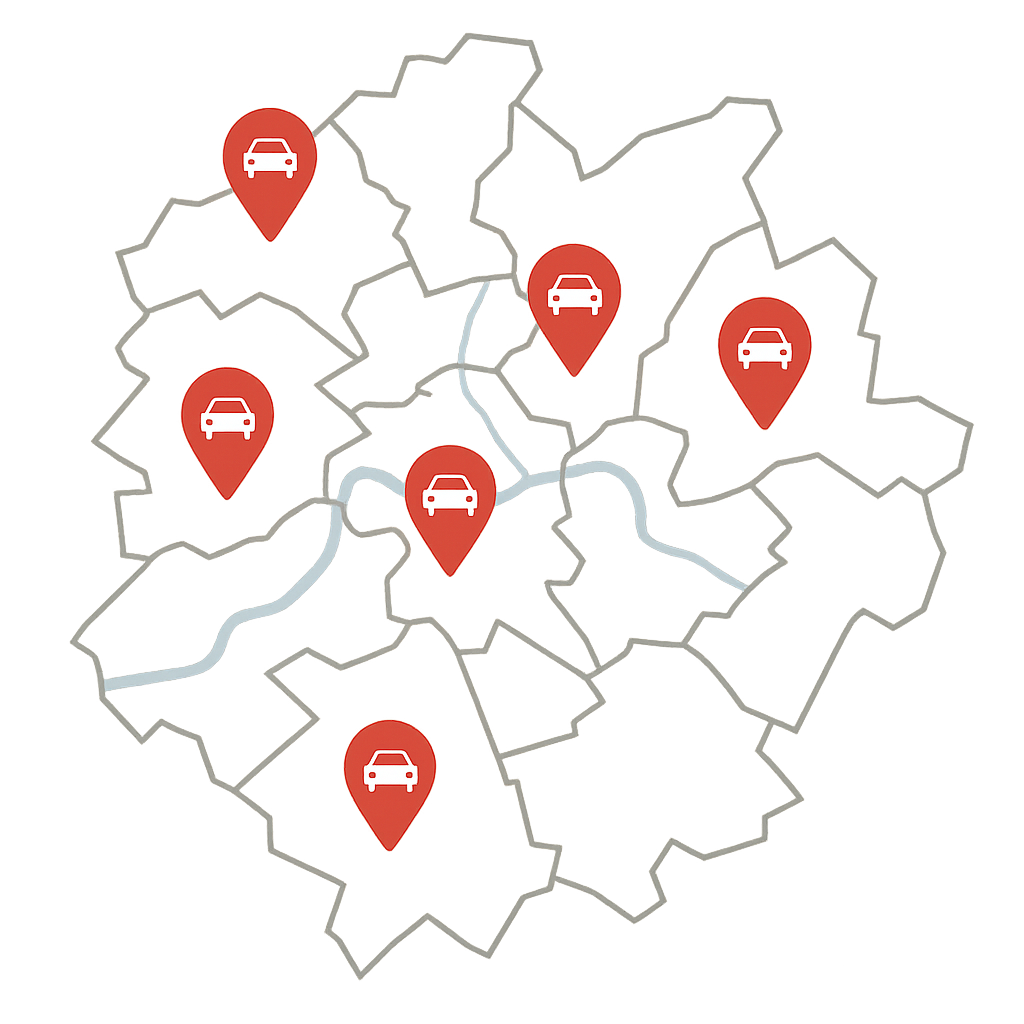 Regionale Stadtkarte von Wetzlar mit Markierungen für digitalen Auto Verkauf und Abholung