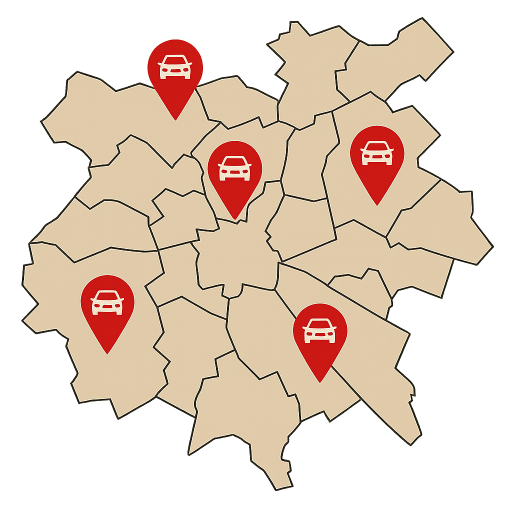 Stadtkarte von Wiesbaden mit Markierungen für Fahrzeugankauf und regionale Möglichkeiten zum Auto Verkaufen