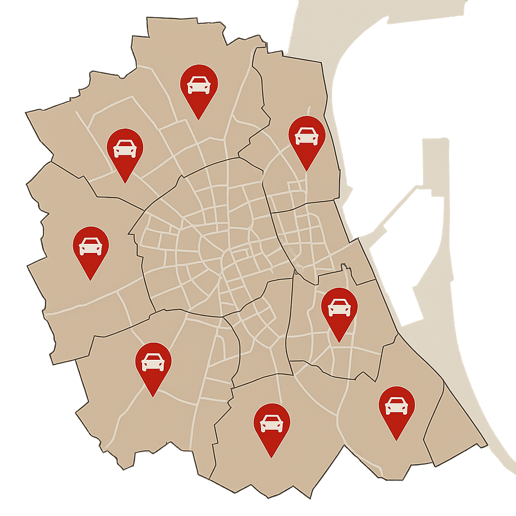 Stadtkarte von Wilhelmshaven mit Markierungen für regionalen Auto Verkauf und lokale Fahrzeugbewertung