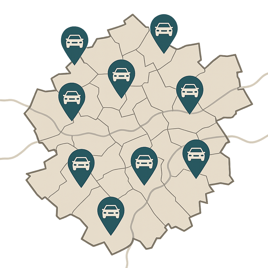 Stadtkarte von Witten mit Markierungen für den regionalen Autoankauf und lokale Ansprechpartner beim Auto Verkaufen