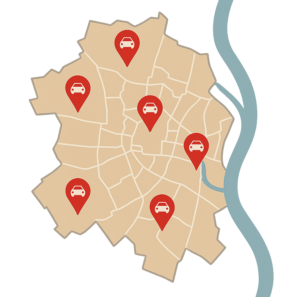 Stadtkarte von Worms mit Markierungen zum Auto Verkaufen rund um Mainzer Straße und Alzeyer Straße