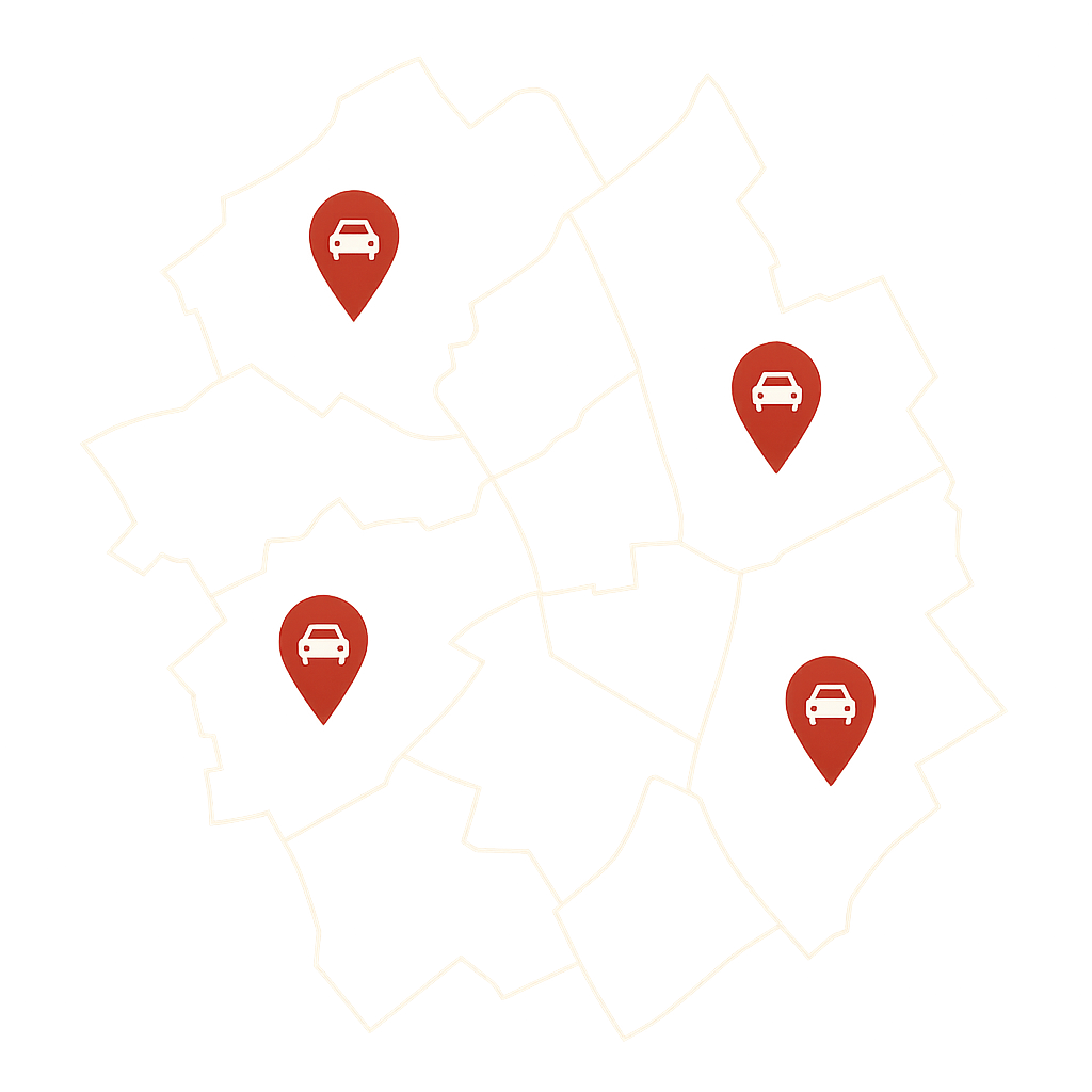 Stadtkarte von Würselen mit markierten Standorten für den Autoankauf im Raum Aachen und Alsdorf für Unfallwagen und Autos mit Motorschaden