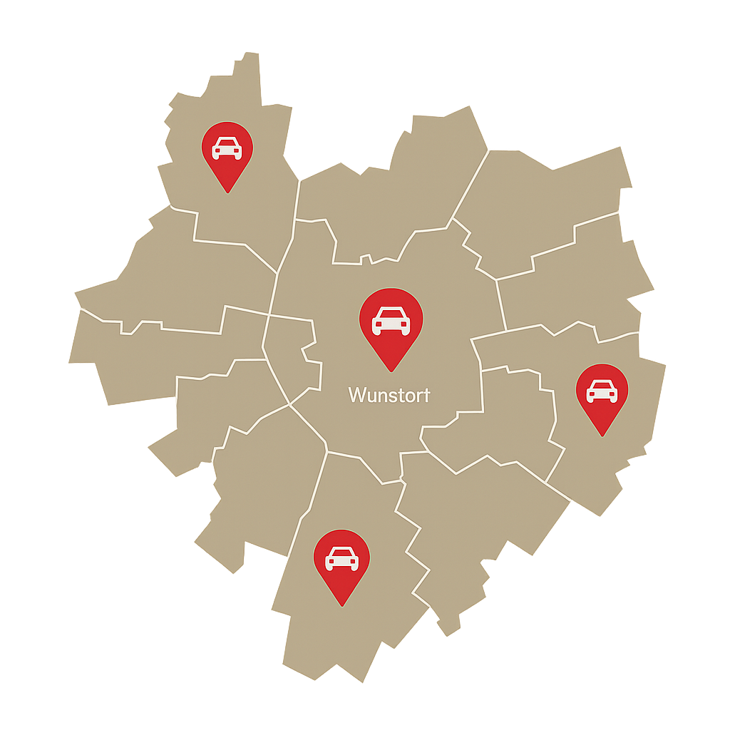 Stadtkarte von Wunstorf mit Markierungen für den regionalen PKW-Ankauf von Autos mit Unfallschäden und hohen Laufleistungen