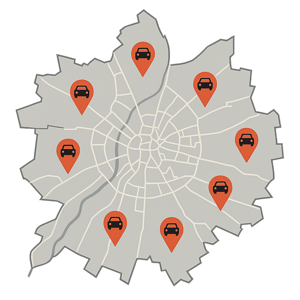 Stadtkarte von Zeitz mit Markierungen für PKW-Ankauf entlang der B91 und im Stadtgebiet