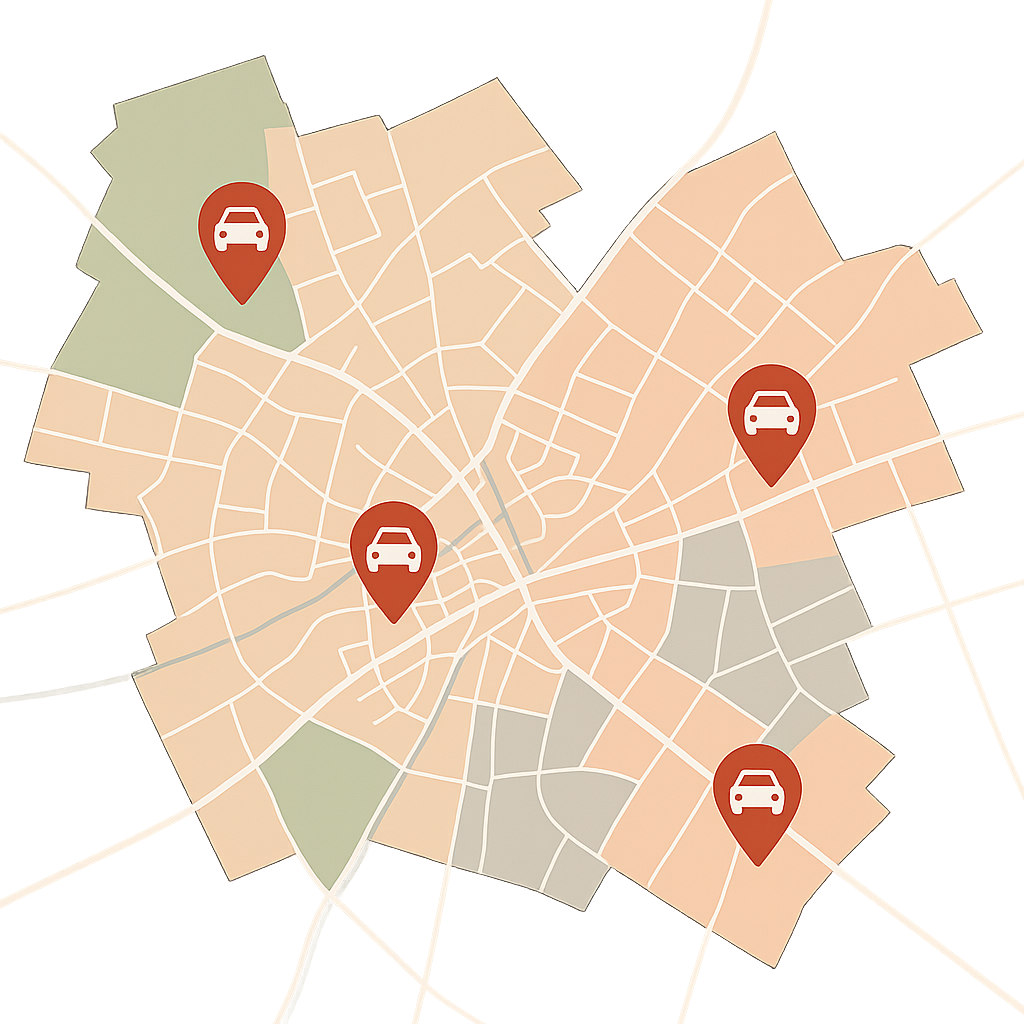 Stadtkarte von Zirndorf mit Markierungen für den PKW-Ankauf in Zirndorf Fürth und Oberasbach zum Auto Verkaufen in der Region